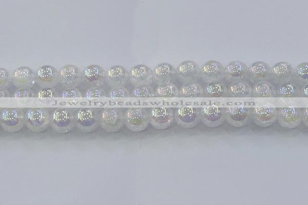 CNC566 15.5 inches 16mm round plated crackle white crystal beads