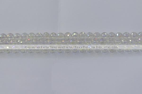 CNC600 15.5 inches 4mm faceted round plated natural white crystal beads