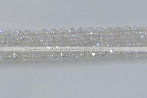 CNC612 15.5 inches 14mm faceted round plated natural white crystal beads