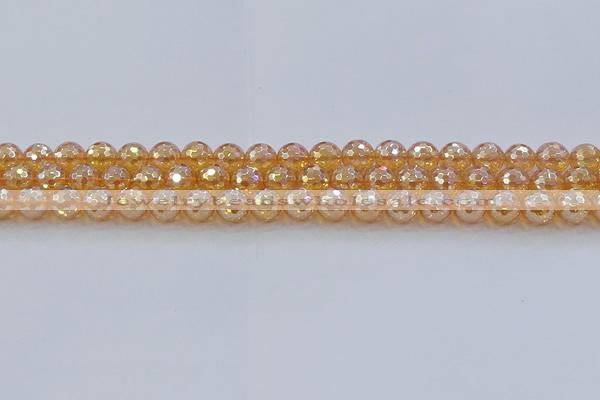 CNC615 15.5 inches 8mm faceted round plated natural white crystal beads