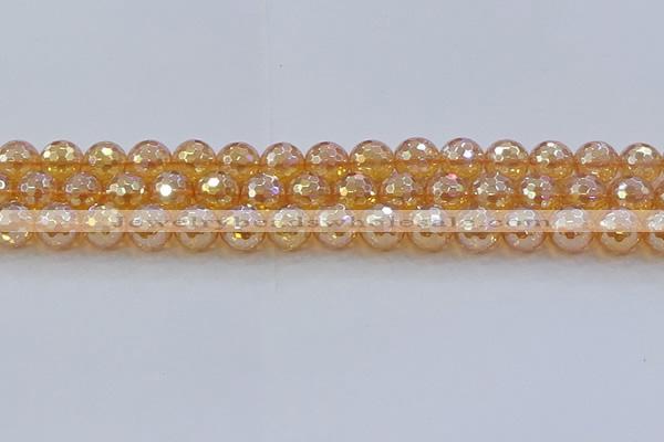 CNC617 15.5 inches 12mm faceted round plated natural white crystal beads