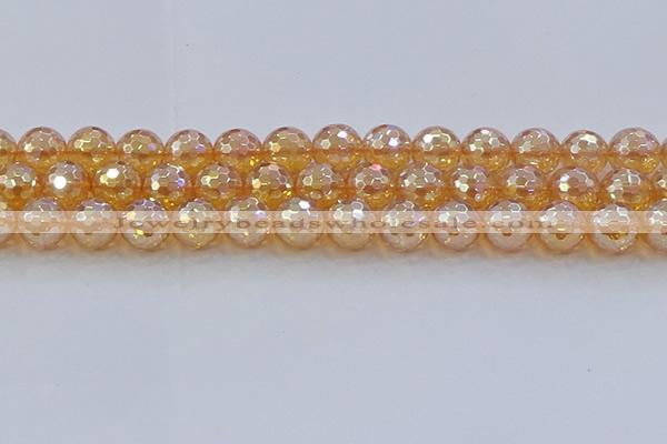 CNC618 15.5 inches 14mm faceted round plated natural white crystal beads