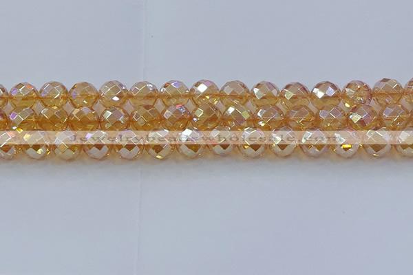 CNC623 15.5 inches 12mm faceted round plated natural white crystal beads