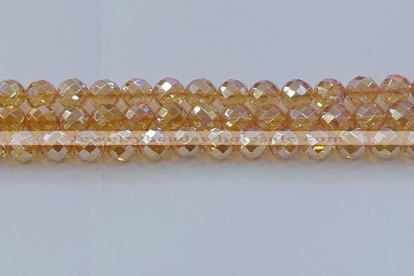 CNC624 15.5 inches 14mm faceted round plated natural white crystal beads