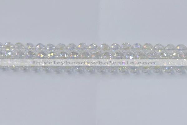 CNC646 15.5 inches 8mm faceted round plated natural white crystal beads