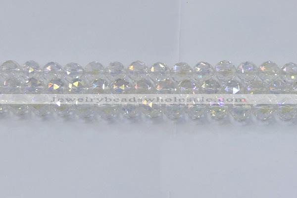 CNC648 15.5 inches 12mm faceted round plated natural white crystal beads