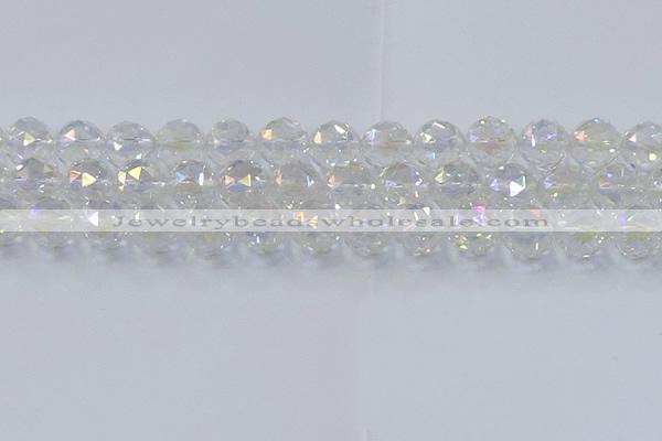 CNC649 15.5 inches 14mm faceted round plated natural white crystal beads