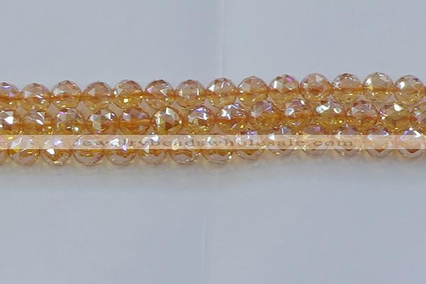 CNC655 15.5 inches 14mm faceted round plated natural white crystal beads