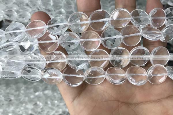 CNC747 15.5 inches 14mm faceted coin white crystal beads