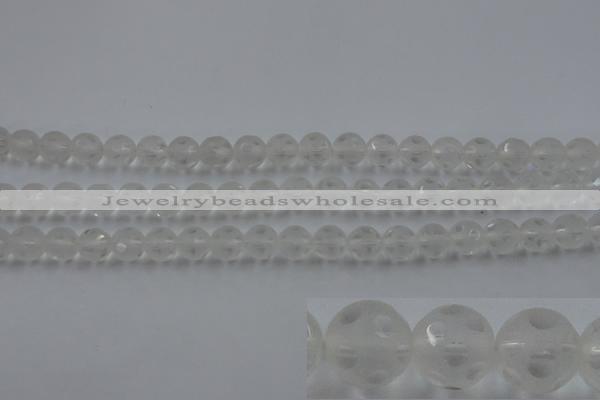 CNC82 15.5 inches 8mm carved round matte white crystal beads