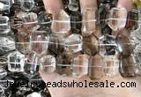 CNC832 12*16mm - 15*20mm freefrom white crystal & smoky quartz beads