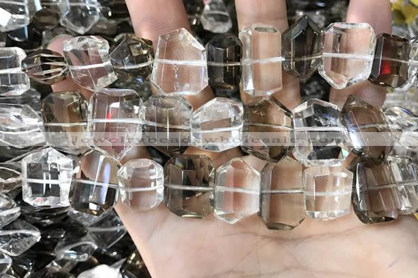 CNC832 12*16mm - 15*20mm freefrom white crystal & smoky quartz beads