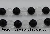 CNC86 15.5 inches 8mm carved round matte white crystal & black agate beads