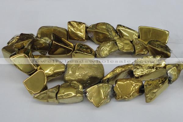 CNG1322 15.5 inches 15*30mm – 25*35mm nuggets plated quartz beads