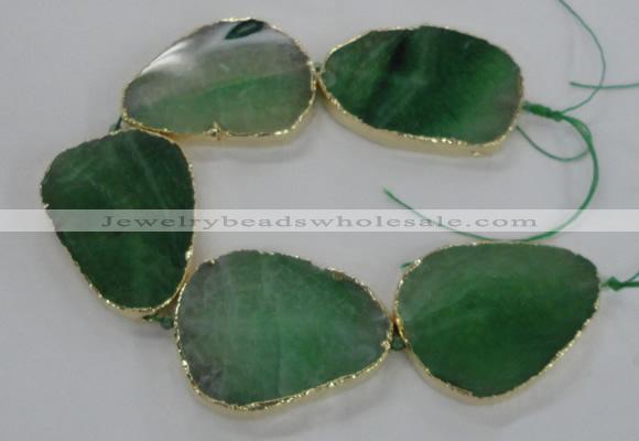 CNG1624 8 inches 35*50mm - 45*55mm freeform agate beads with brass setting