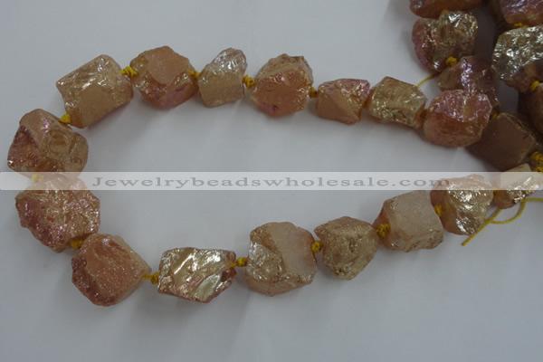 CNG1807 15.5 inches 15*20mm - 20*25mm nuggets plated rose quartz beads