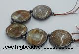 CNG2304 7.5 inches 35mm flat round agate beads with brass setting