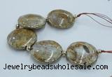 CNG2305 7.5 inches 35mm flat round agate beads with brass setting