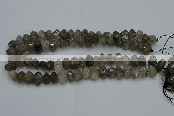 CNG2717 10*14mm - 13*18mm faceted nuggets black rutilated quartz beads