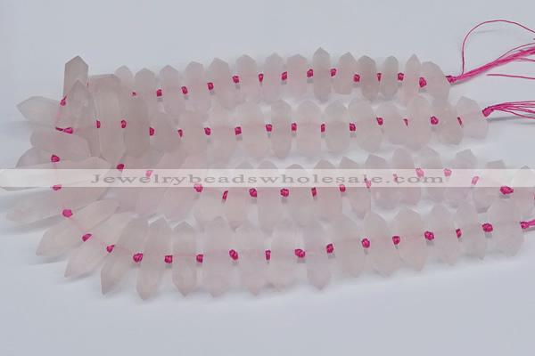 CNG3215 10*25mm - 12*50mm faceted nuggets matte rose quartz beads