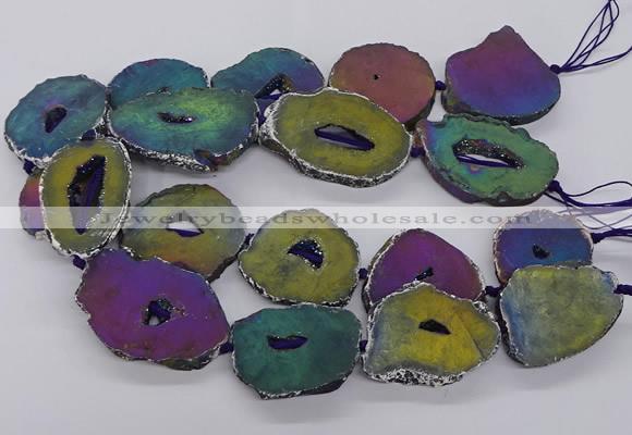 CNG3296 30*35mm - 35*40mm freeform plated druzy agate beads