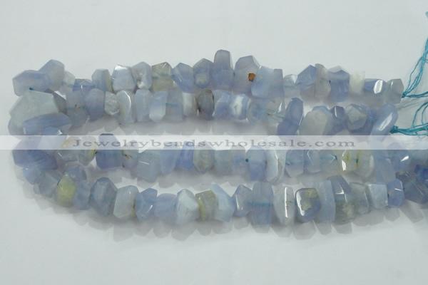 CNG368 15.5 inches 10*20mm faceted nuggets blue chalcedony beads