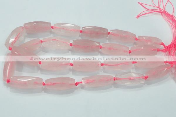 CNG374 15.5 inches 15*35mm faceted nuggets rose quartz beads