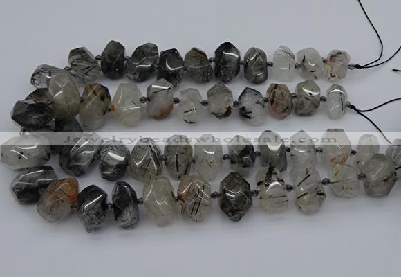 CNG5224 13*18mm - 15*25mm faceted nuggets black rutilated quartz beads