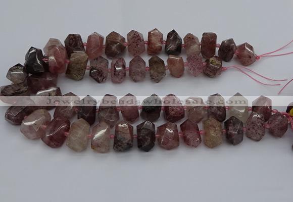 CNG5274 12*16mm - 15*20mm faceted nuggets strawberry quartz beads