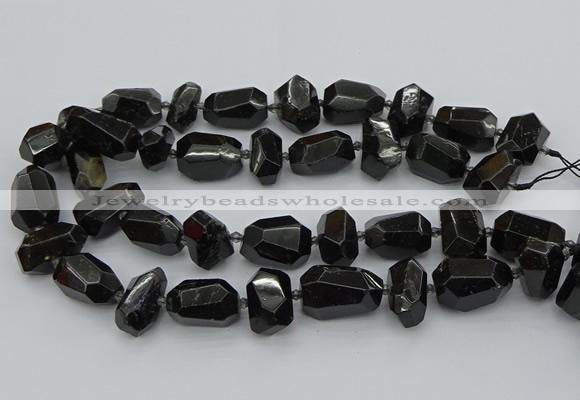 CNG5373 12*16mm - 18*25mm faceted nuggets black tourmaline beads