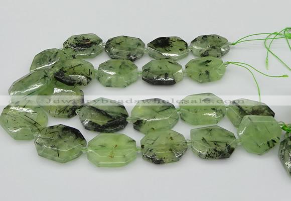 CNG5450 20*30mm - 35*45mm faceted freeform green rutilated quartz beads