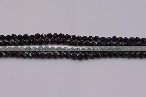 CNG5501 15.5 inches 6mm faceted nuggets black agate beads