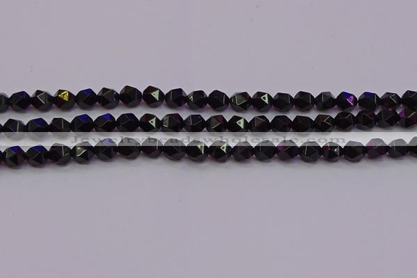 CNG5502 15.5 inches 8mm faceted nuggets black agate beads