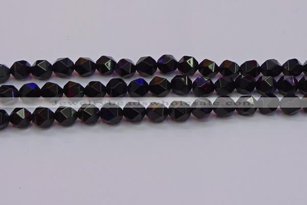 CNG5504 15.5 inches 12mm faceted nuggets black agate beads