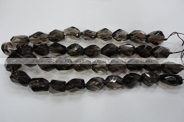 CNG562 15.5 inches 15*20mm faceted nuggets smoky quartz beads