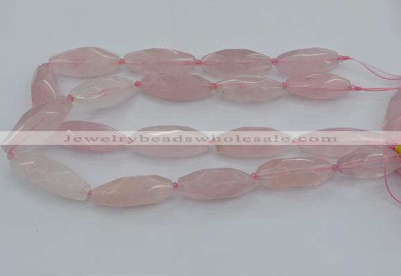 CNG5631 15.5 inches 15*35mm - 18*40mm faceted rice rose quartz beads