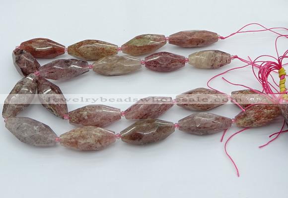 CNG5633 15.5 inches 15*35mm - 18*40mm faceted rice strawberry quartz beads