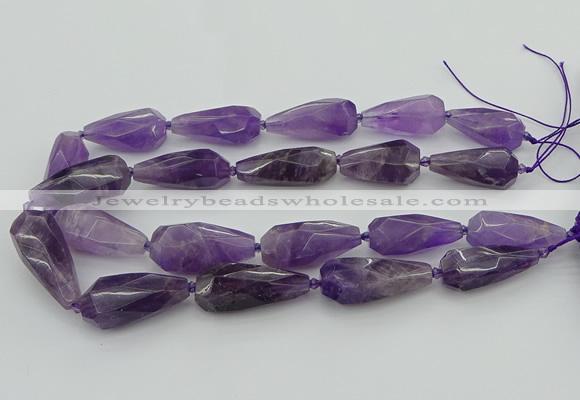 CNG5652 15.5 inches 15*35mm - 18*45mm faceted teardrop amethyst beads