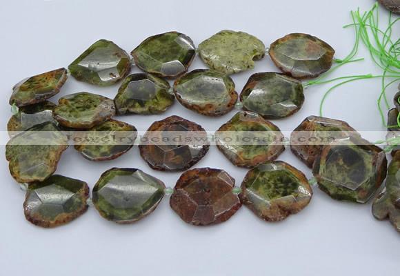 CNG5670 15.5 inches 25*35mm - 35*40mm faceted freeform green garnet beads