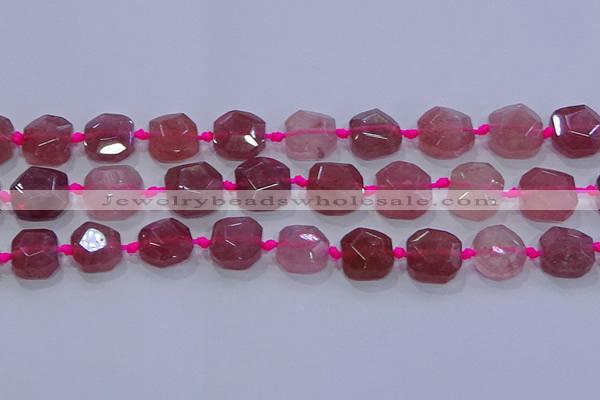 CNG5818 10*12mm - 10*14mm faceted freeform strawberry quartz beads