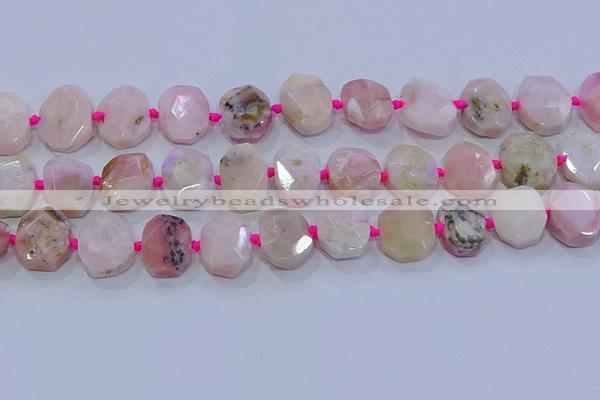 CNG5885 15.5 inches 10*14mm - 12*16mm faceted freeform pink opal beads