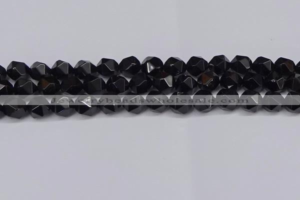 CNG6025 15.5 inches 12mm faceted nuggets black agate beads