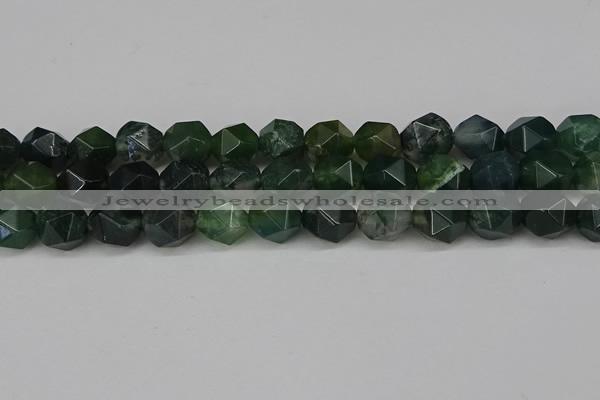 CNG6026 15.5 inches 12mm faceted nuggets moss agate beads