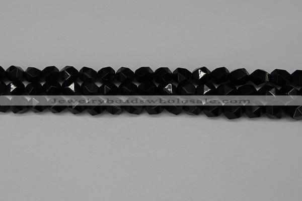 CNG6089 15.5 inches 8mm faceted nuggets black agate beads