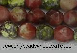 CNG6117 15.5 inches 8mm faceted nuggets red plum blossom jade beads