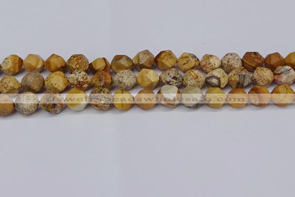 CNG6126 15.5 inches 8mm faceted nuggets picture jasper beads