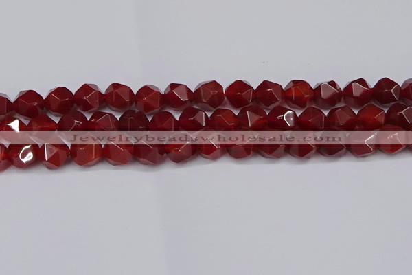 CNG6159 15.5 inches 10mm faceted nuggets red agate beads