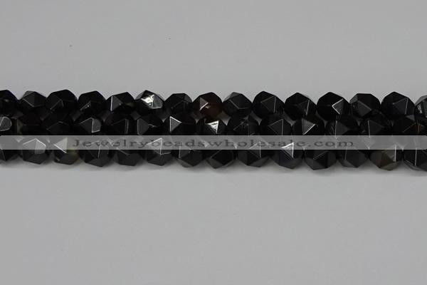 CNG6160 15.5 inches 10mm faceted nuggets black agate beads