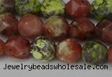 CNG6193 15.5 inches 10mm faceted nuggets red plum blossom jade beads