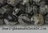 CNG6202 15.5 inches 10mm faceted nuggets grey picture jasper beads